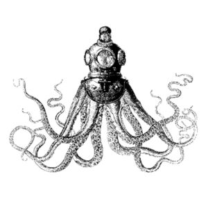 Octopus in Diving Helmet - Mens Supply Hood Design