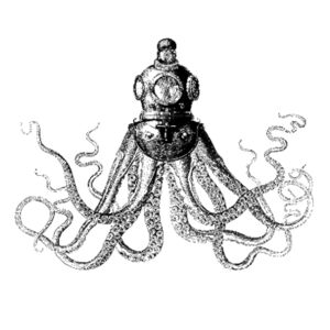 Octopus in Diving Helmet - Mens Ink Longsleeve Tee Design