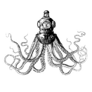 Octopus in Diving Helmet - Mens Heavy Cotton T-Shirt Design