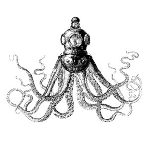 Octopus in Diving Helmet - Womens Maple Organic Tee Design