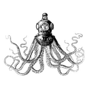 Octopus in Diving Helmet - Tea Towel Design