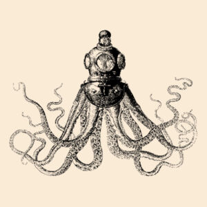 Octopus in Diving Helmet - Large Calico Bag Design