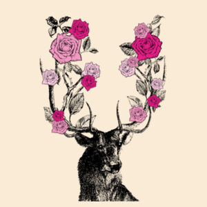 Stag and Roses - Large Calico Bag Design