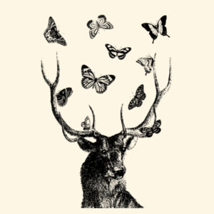 Stag and Butterflies - Black  - Shoulder Tote Design
