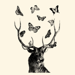 Stag and Butterflies - Black  - Carrie Tote Bag  Design