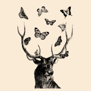 Stag and Butterflies - Black  - Large Calico Bag Design