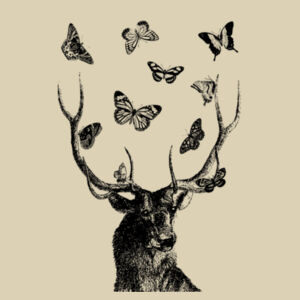 Stag and Butterflies - Black  - Medium Calico Bag Design
