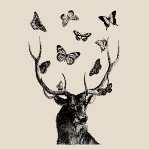 Stag and Butterflies - Black  - Heavy Duty Canvas Tote Bag Design