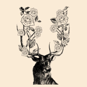 Stag and Roses - Black - Large Calico Bag Design