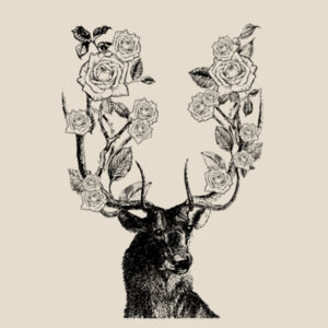 Stag and Roses - Black - Heavy Duty Canvas Tote with Gusset  Design
