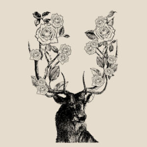 Stag and Roses - Black - Heavy Duty Canvas Tote Bag Design